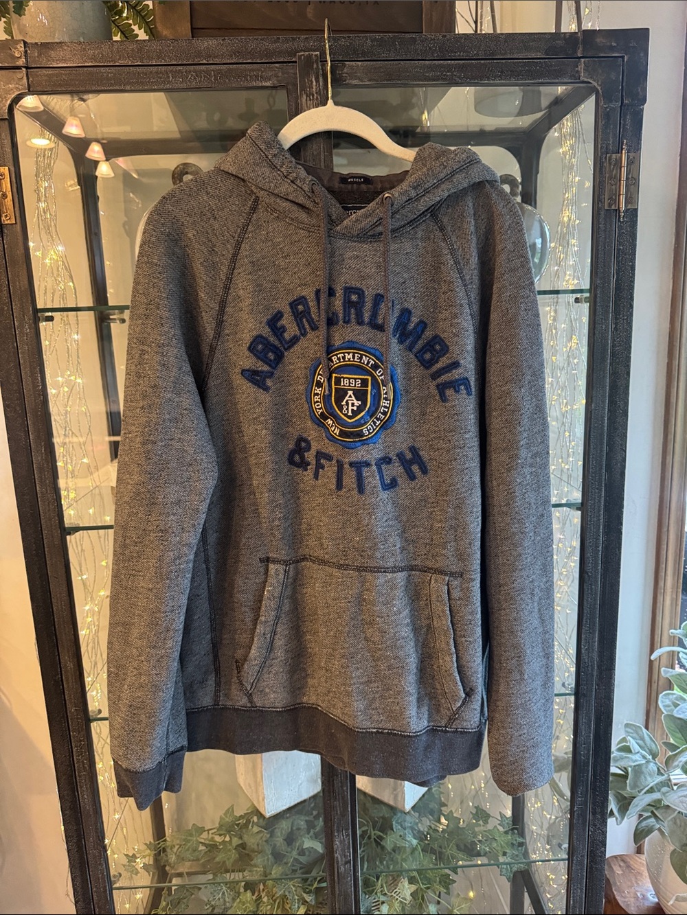 Abercrombie & Fitch Gray Hooded Sweatshirt with Blue Logo Patch